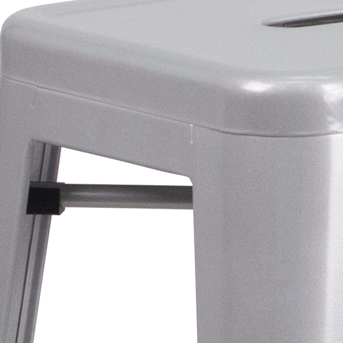 Kai Commercial Grade 30" High Backless Silver Metal Indoor-Outdoor Barstool with Square Seat Silver