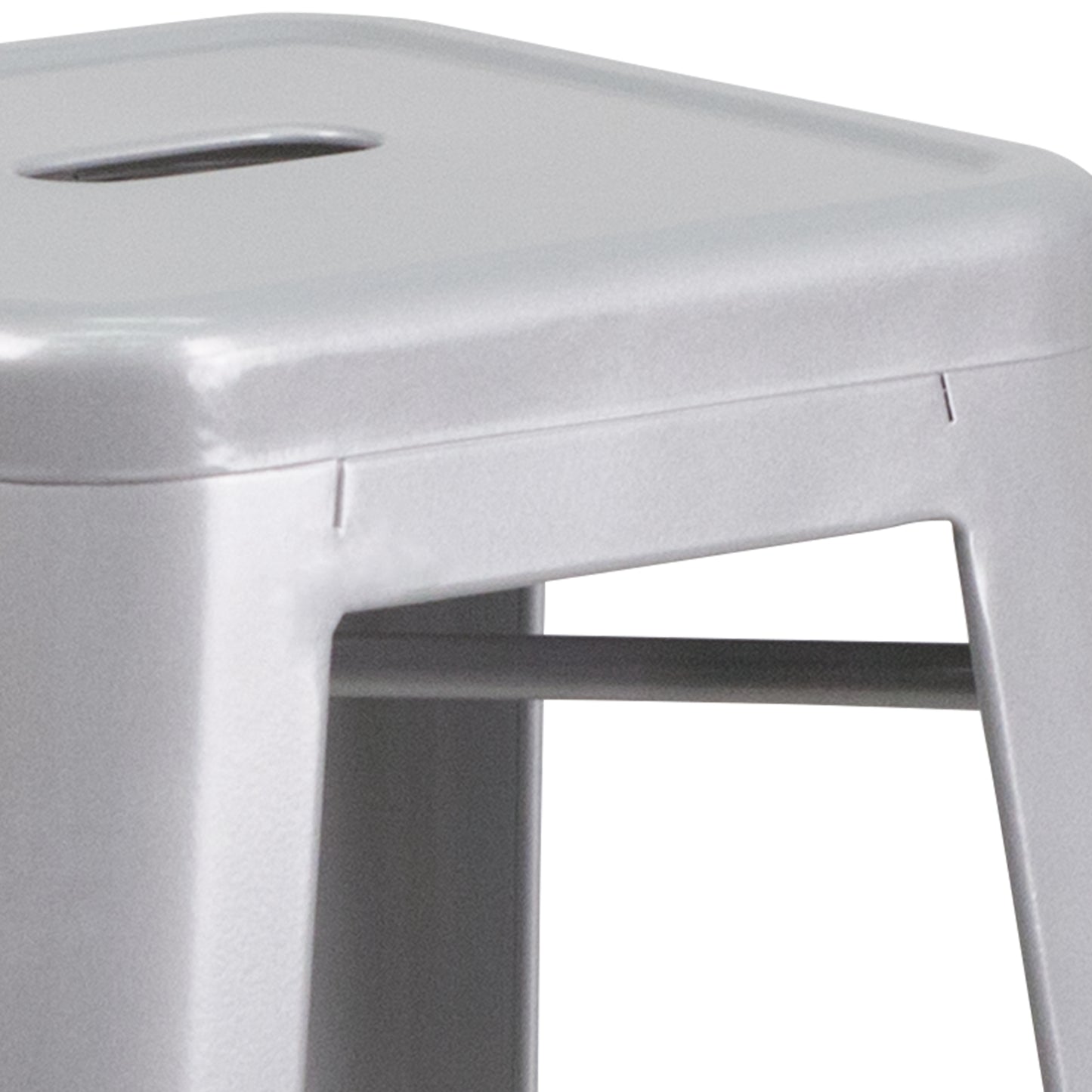 Kai Commercial Grade 30" High Backless Silver Metal Indoor-Outdoor Barstool with Square Seat Silver