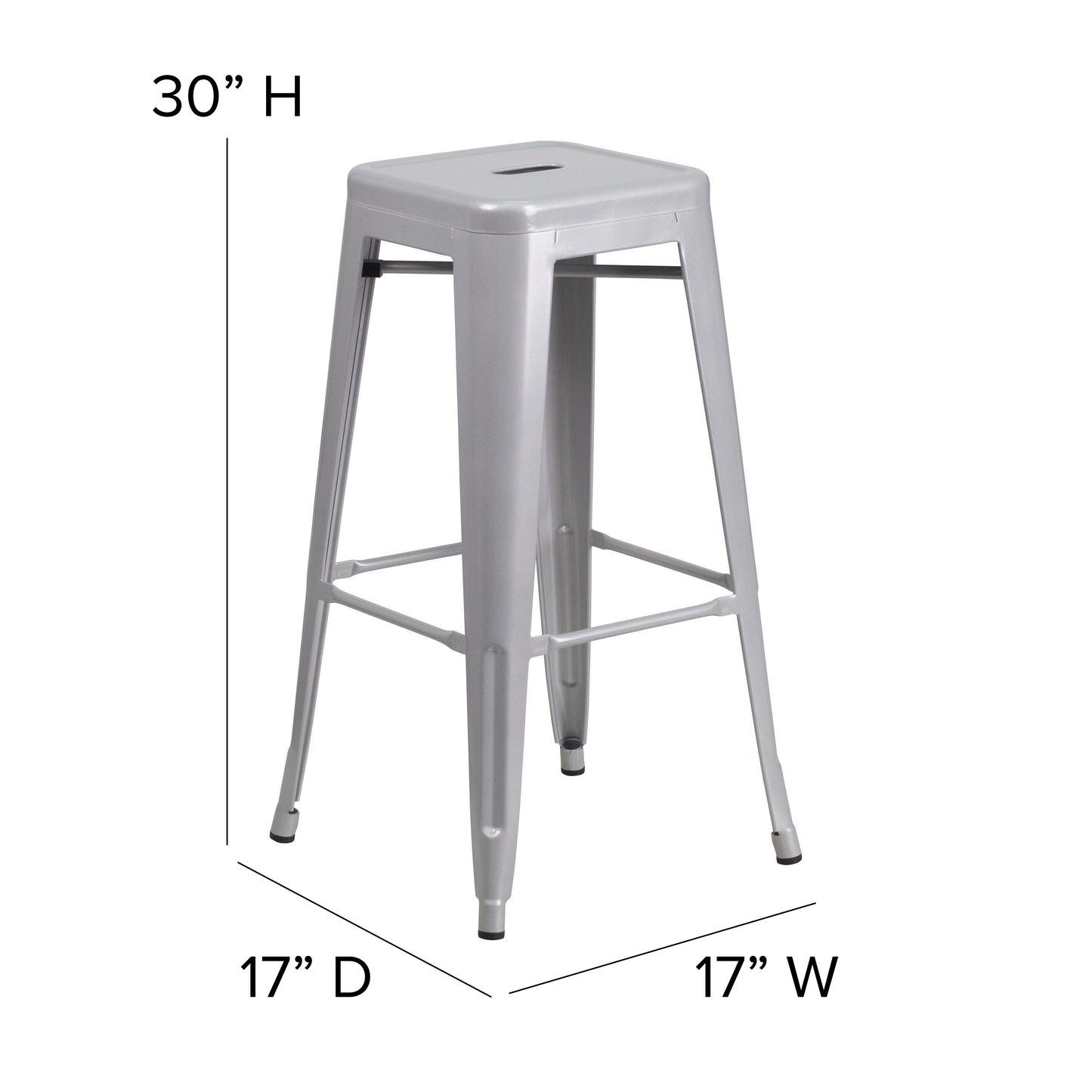 Kai Commercial Grade 30" High Backless Silver Metal Indoor-Outdoor Barstool with Gray Poly Resin Wood Seat Gray Seat/Silver Frame