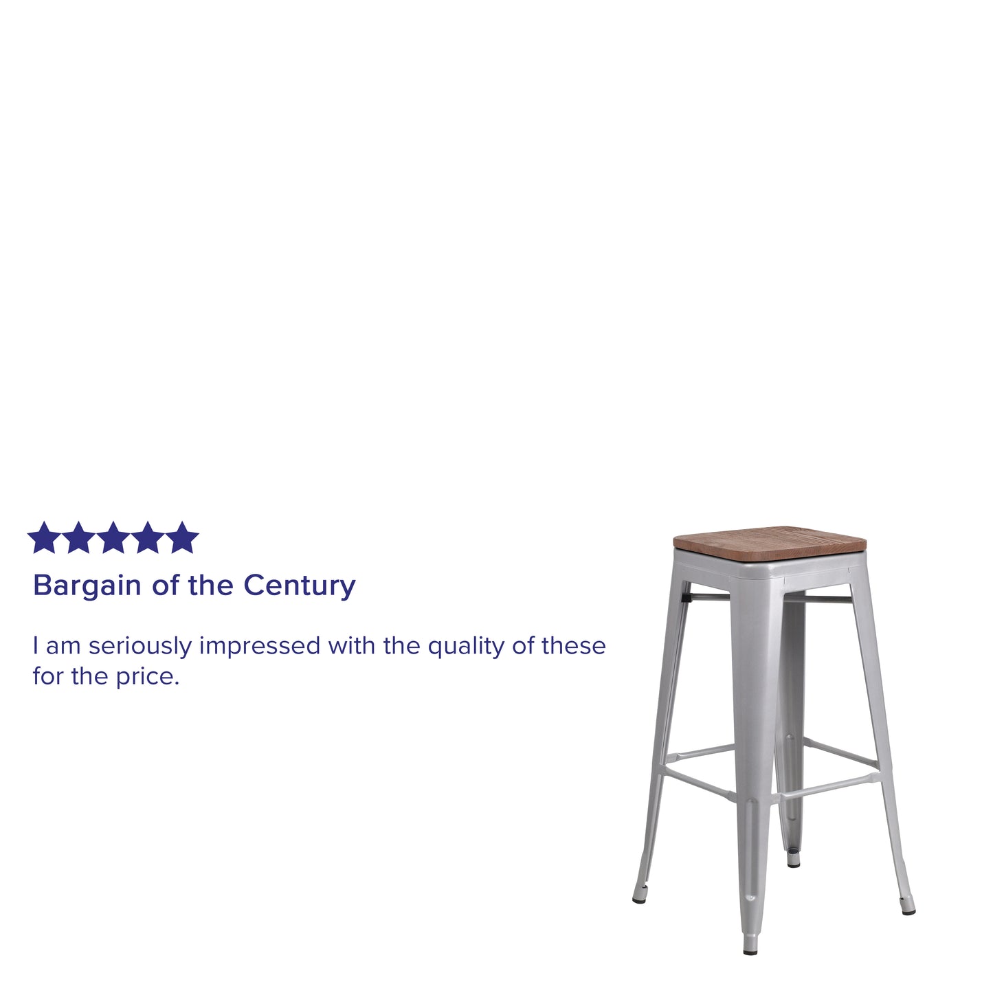 Lily 30" High Backless Silver Metal Barstool with Square Wood Seat Silver