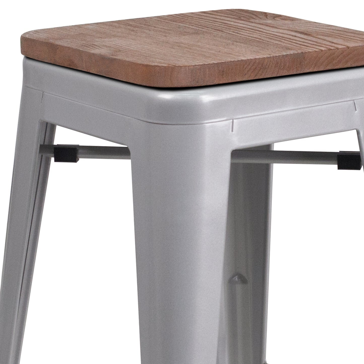 Lily 30" High Backless Silver Metal Barstool with Square Wood Seat Silver