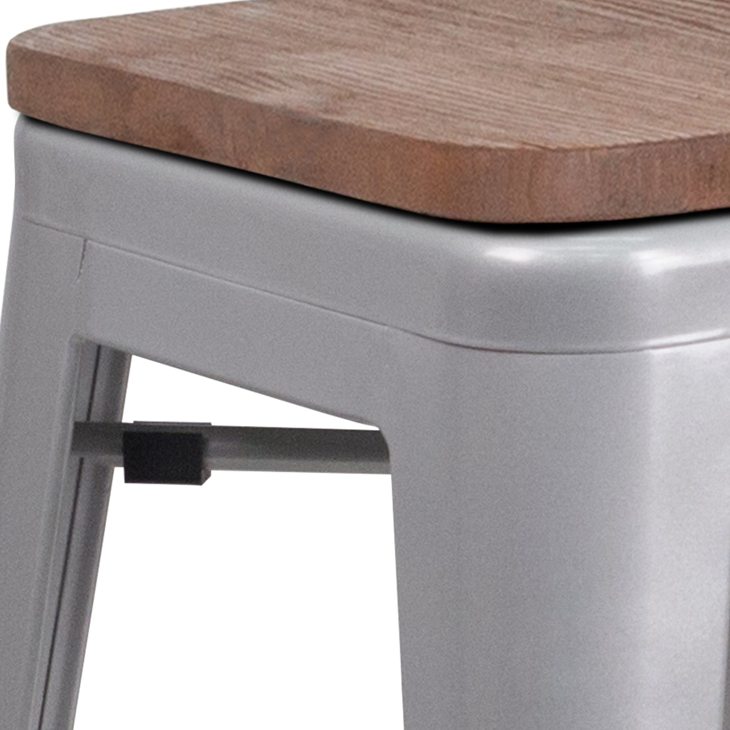 Lily 30" High Backless Silver Metal Barstool with Square Wood Seat Silver
