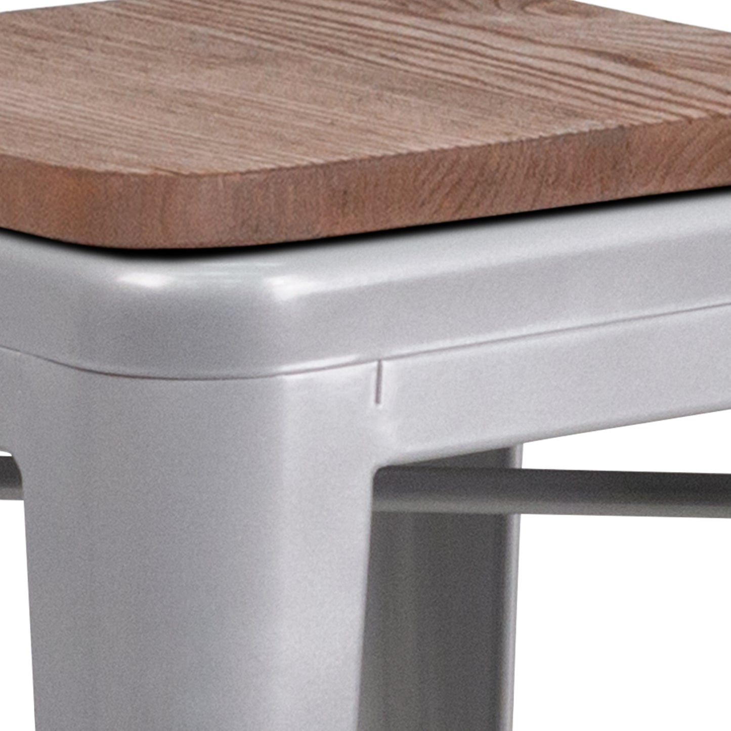 Lily 30" High Backless Silver Metal Barstool with Square Wood Seat Silver