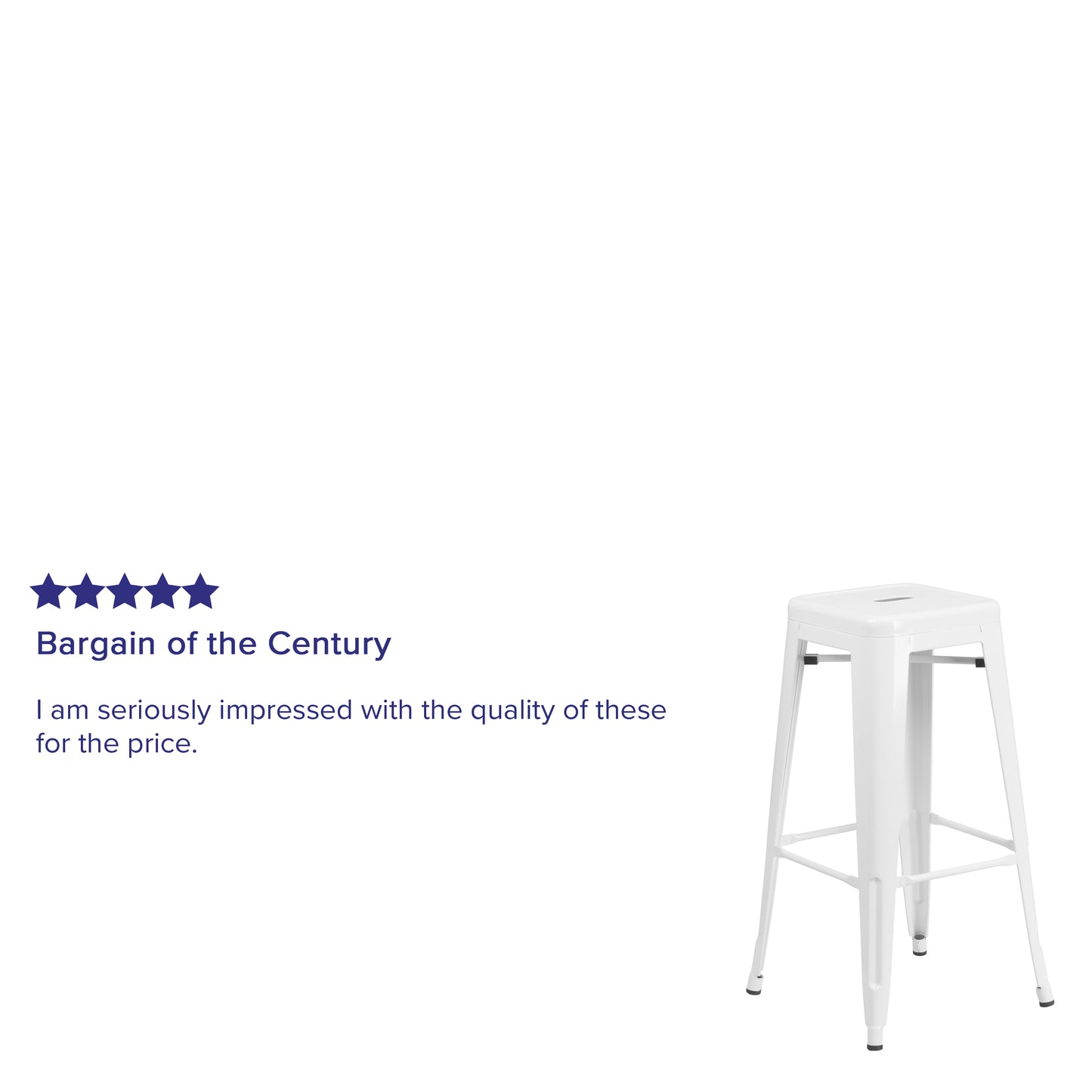 Kai Commercial Grade 30" High Backless White Metal Indoor-Outdoor Barstool with Square Seat White