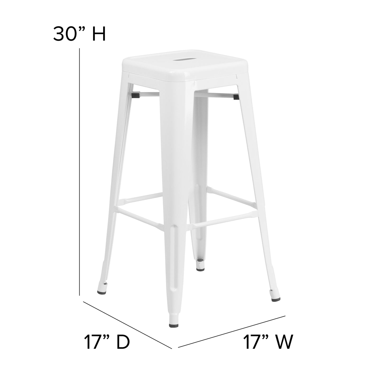 Kai Commercial Grade 30" High Backless White Metal Indoor-Outdoor Barstool with Gray Poly Resin Wood Seat Gray Seat/White Frame