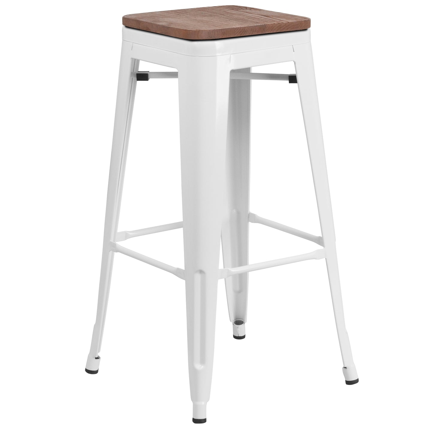 Lily 30" High Backless White Metal Barstool with Square Wood Seat White