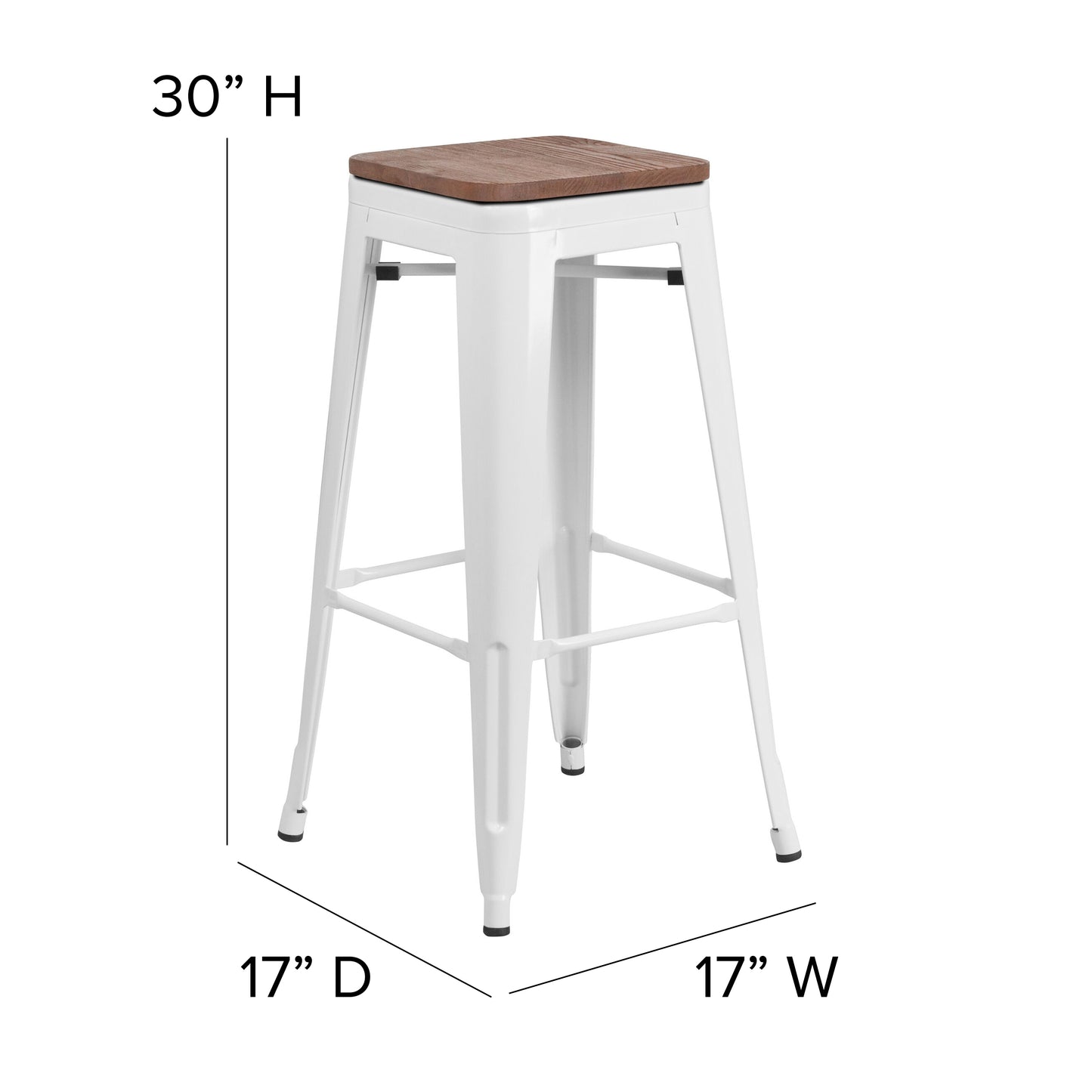 Lily 30" High Backless White Metal Barstool with Square Wood Seat White