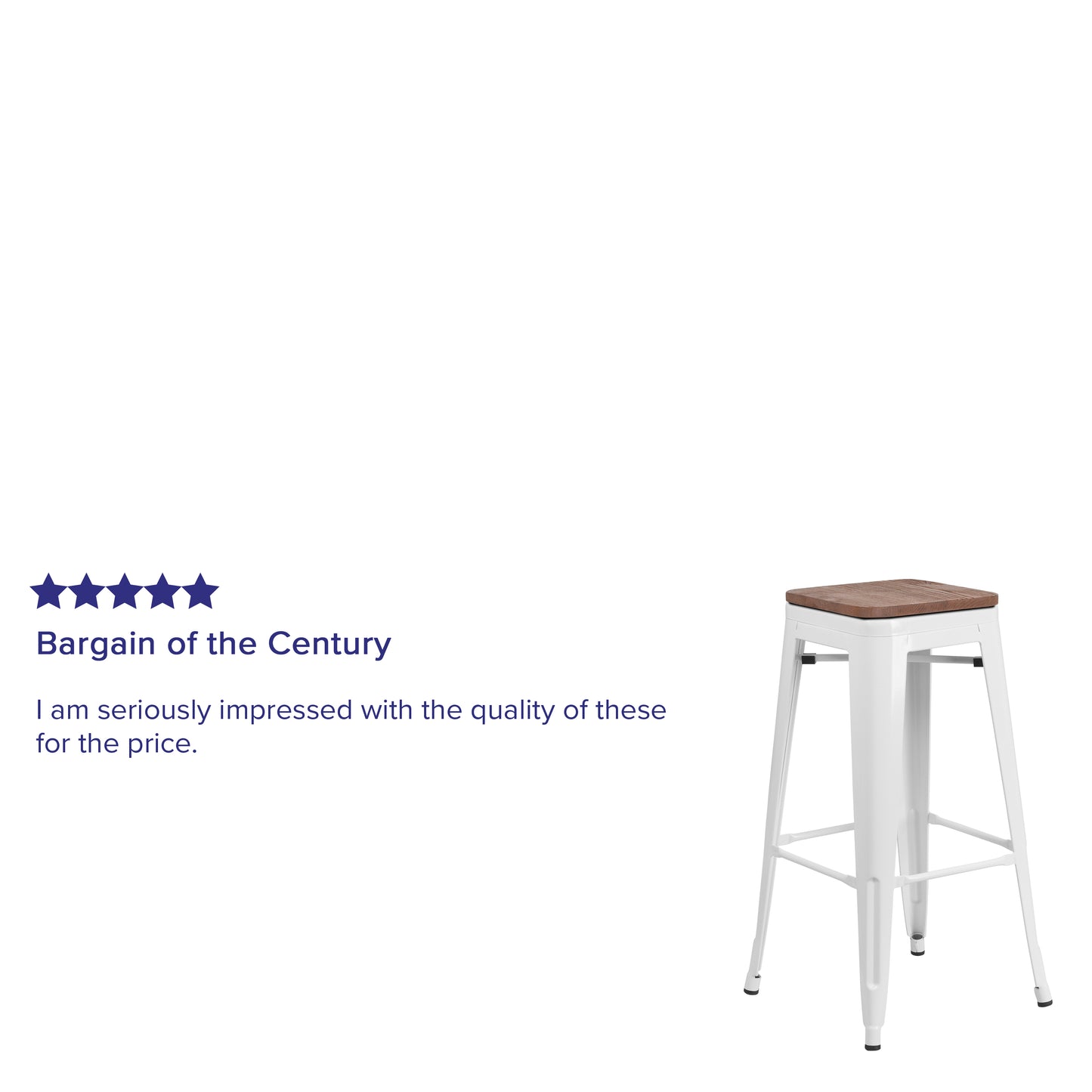 Lily 30" High Backless White Metal Barstool with Square Wood Seat White