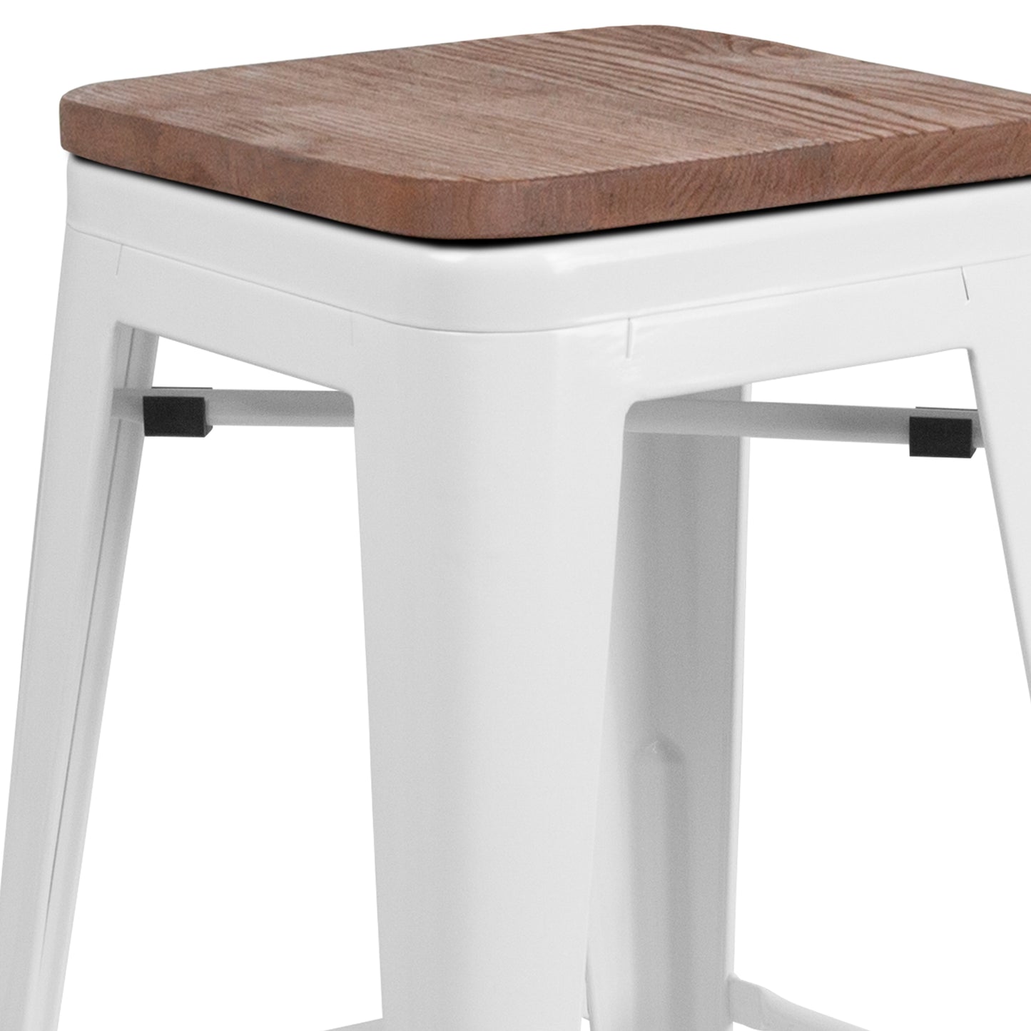 Lily 30" High Backless White Metal Barstool with Square Wood Seat White