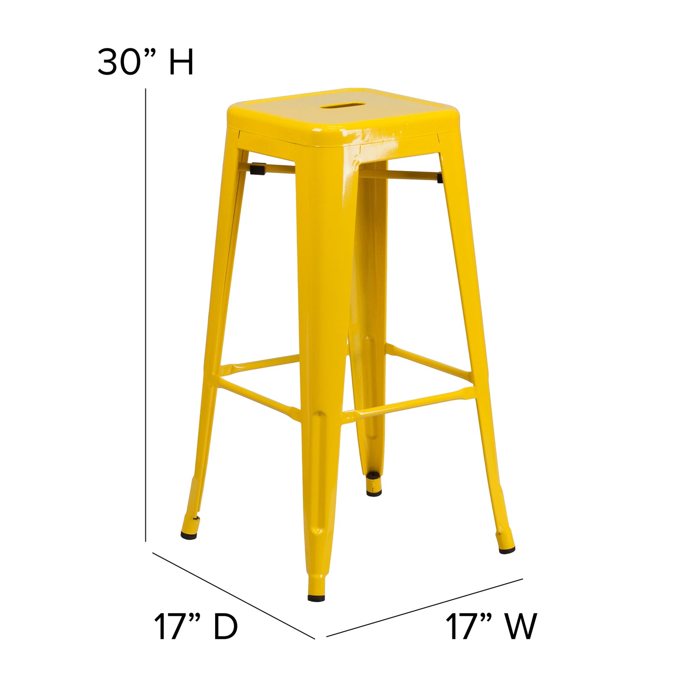 Kai Commercial Grade 30" High Backless Yellow Metal Indoor-Outdoor Barstool with Square Seat Yellow