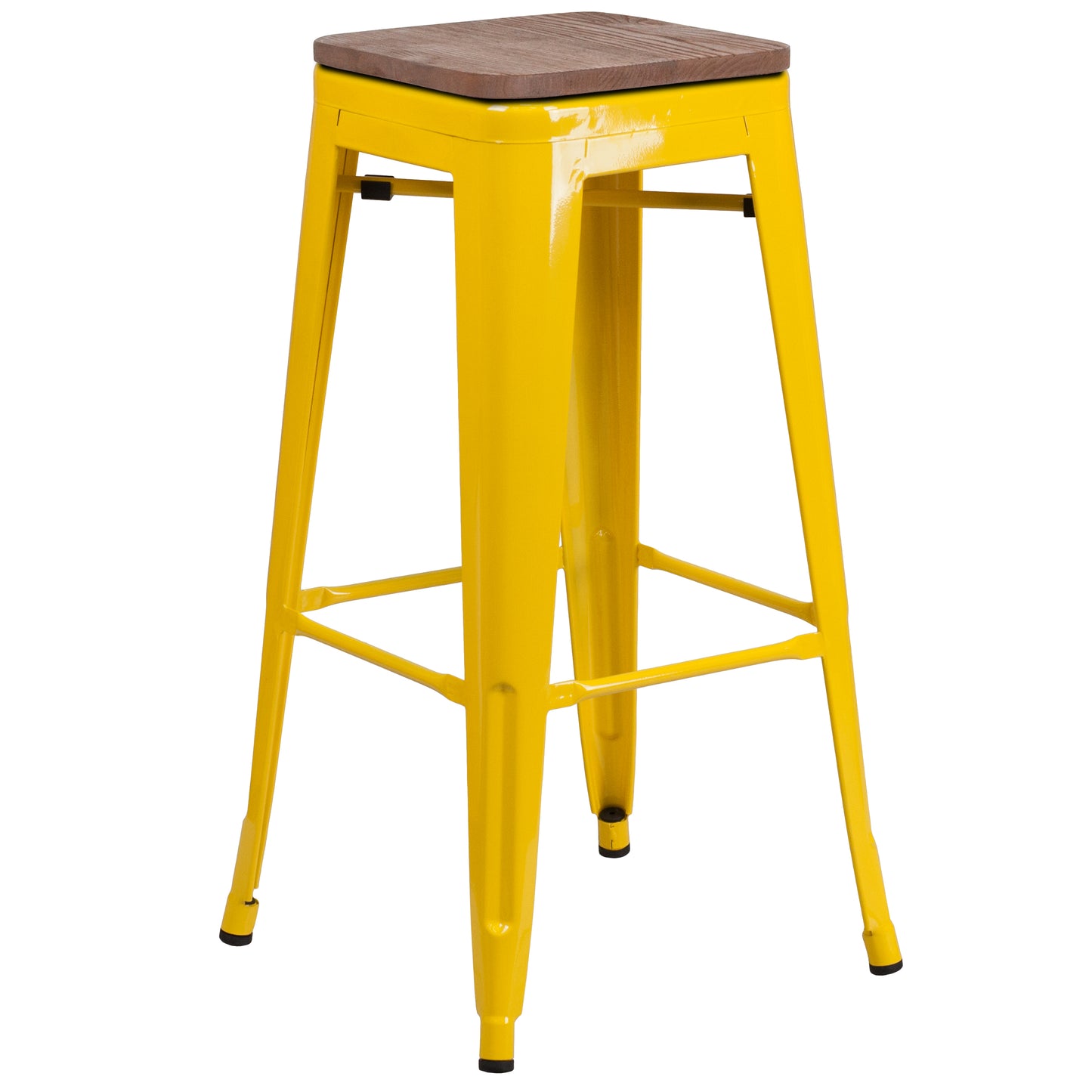 Lily 30" High Backless Yellow Metal Barstool with Square Wood Seat Yellow