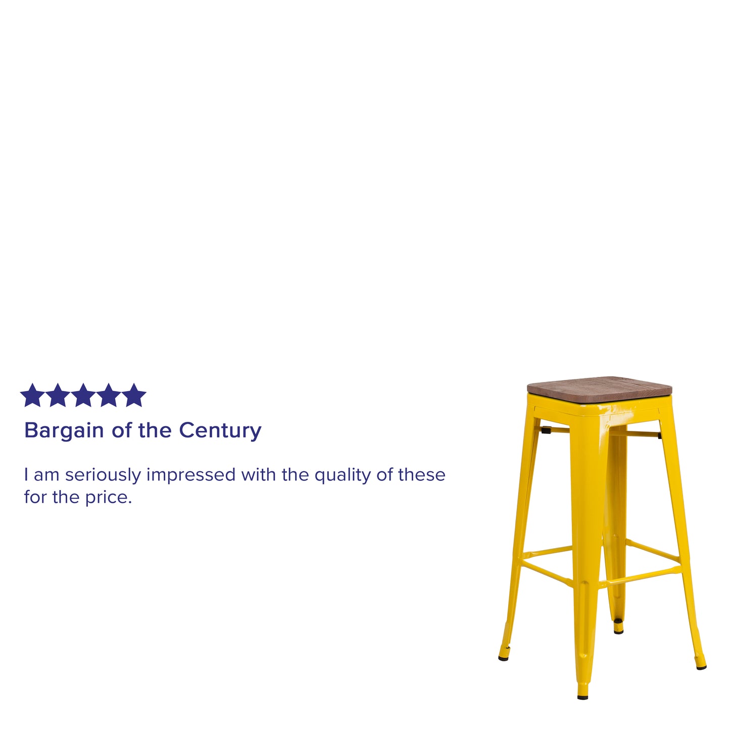 Lily 30" High Backless Yellow Metal Barstool with Square Wood Seat Yellow