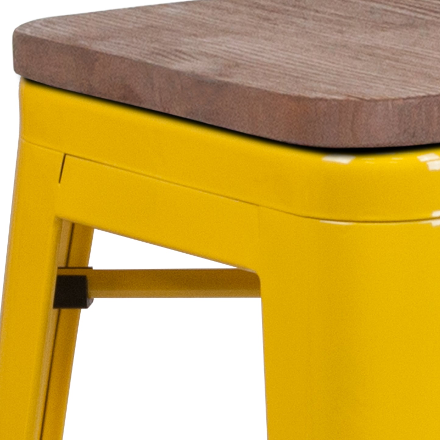 Lily 30" High Backless Yellow Metal Barstool with Square Wood Seat Yellow