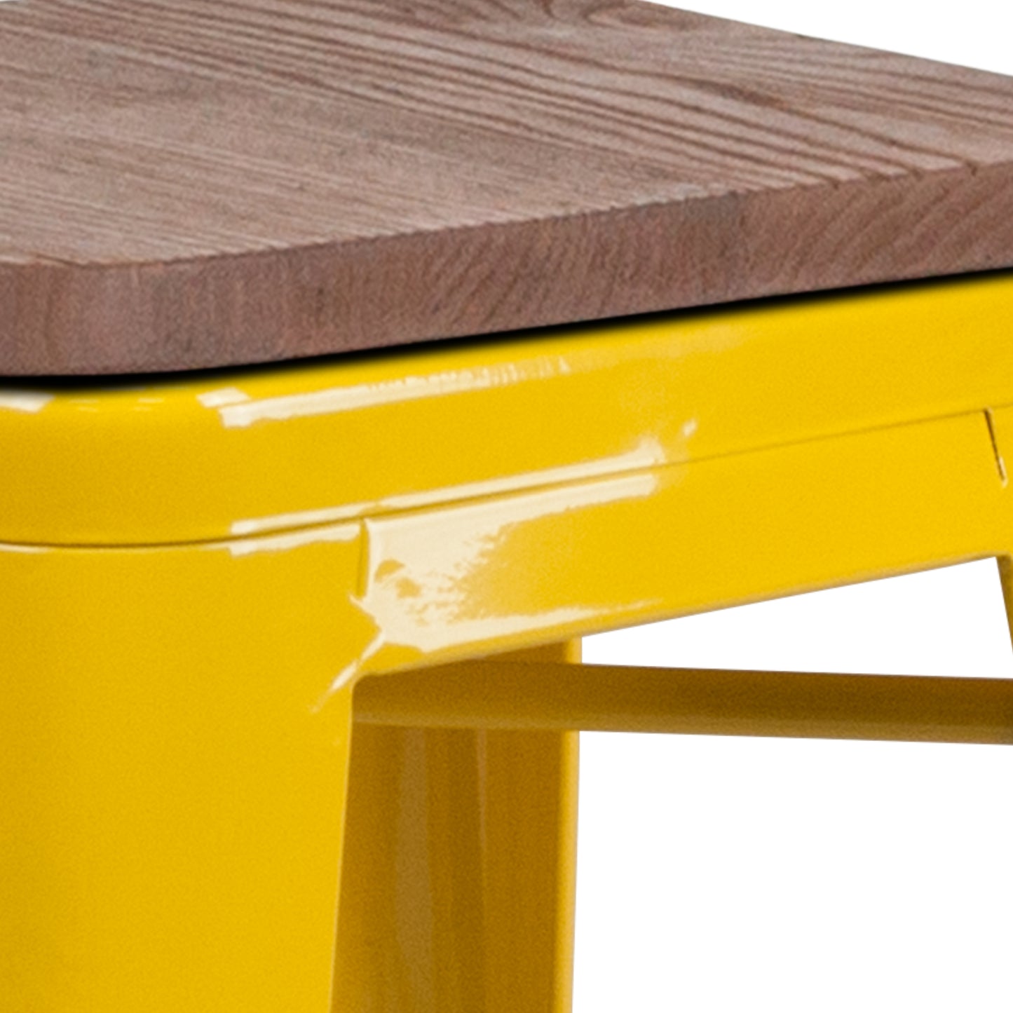 Lily 30" High Backless Yellow Metal Barstool with Square Wood Seat Yellow