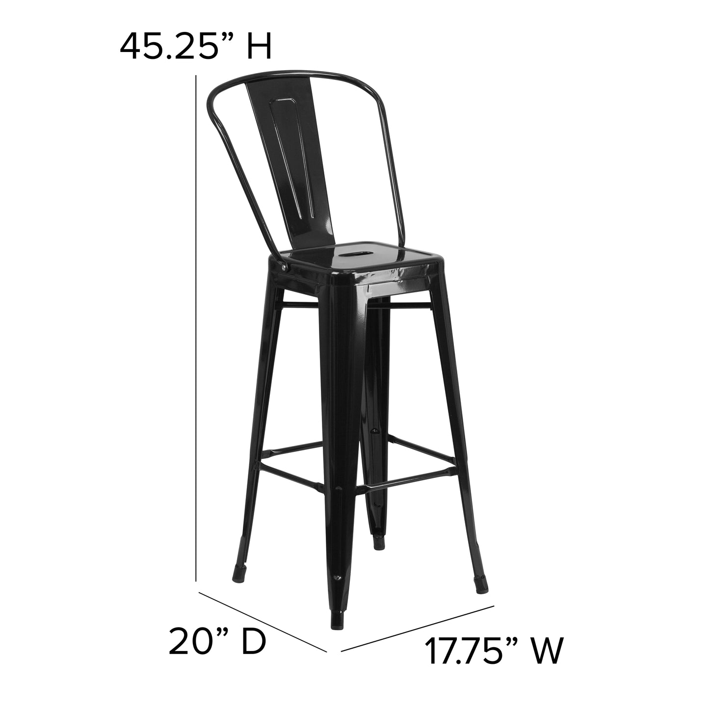Kai Commercial Grade 30" High Black Metal Indoor-Outdoor Barstool with Removable Back Black