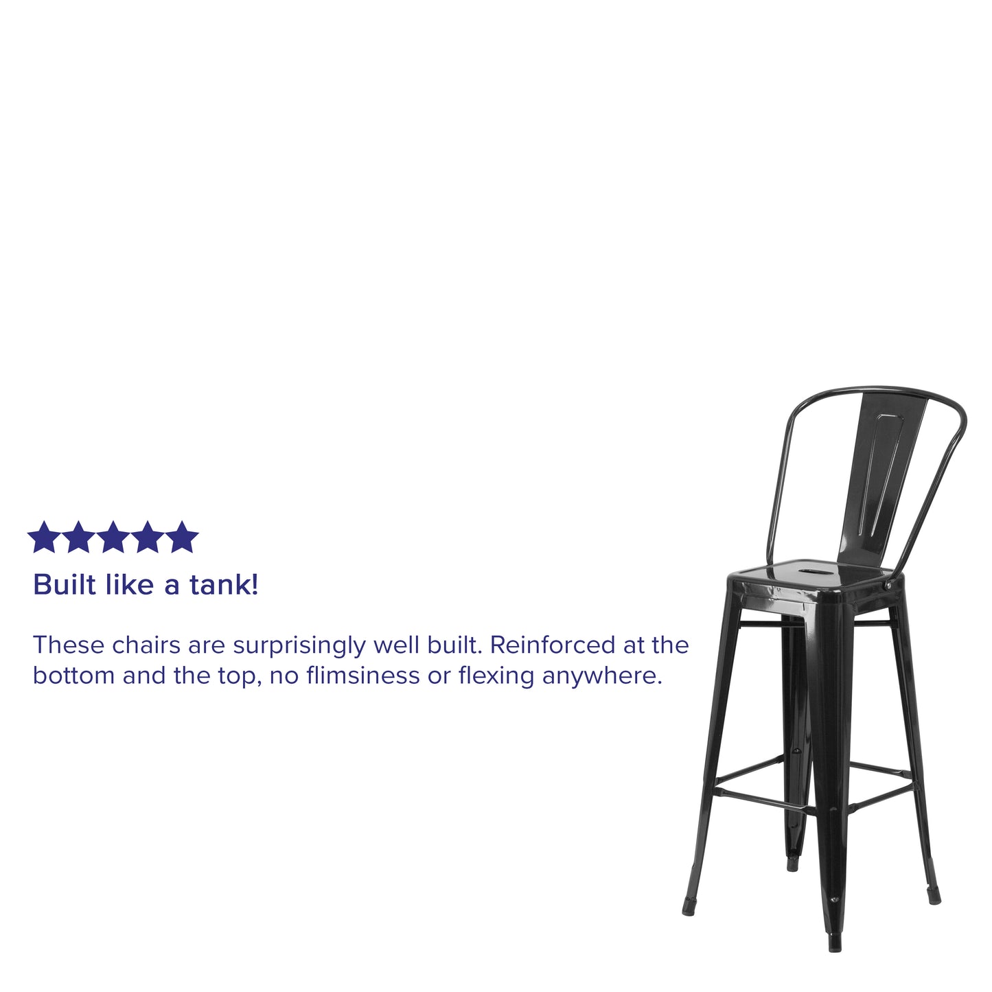 Kai Commercial Grade 30" High Black Metal Indoor-Outdoor Barstool with Removable Back Black