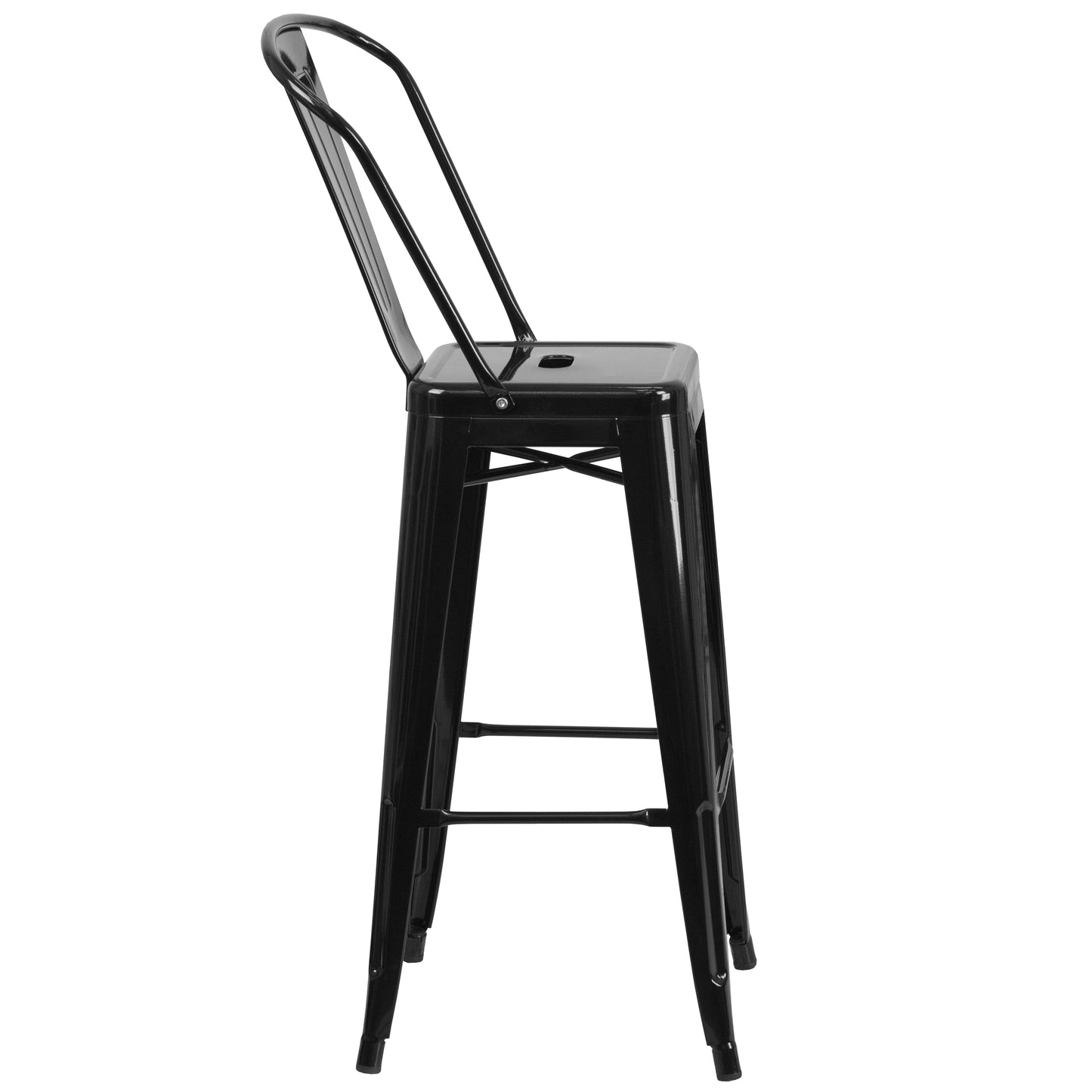 Kai Commercial Grade 30" High Black Metal Indoor-Outdoor Barstool with Removable Back Black