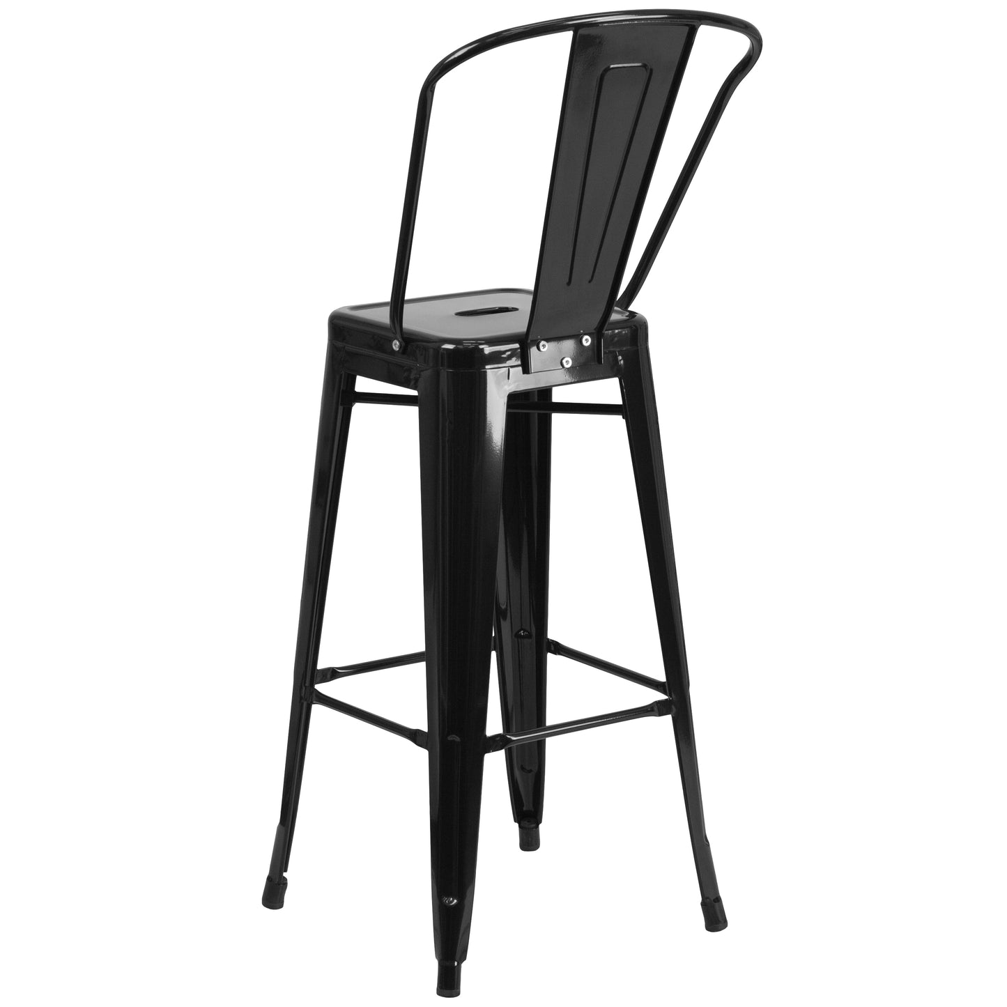 Kai Commercial Grade 30" High Black Metal Indoor-Outdoor Barstool with Removable Back Black