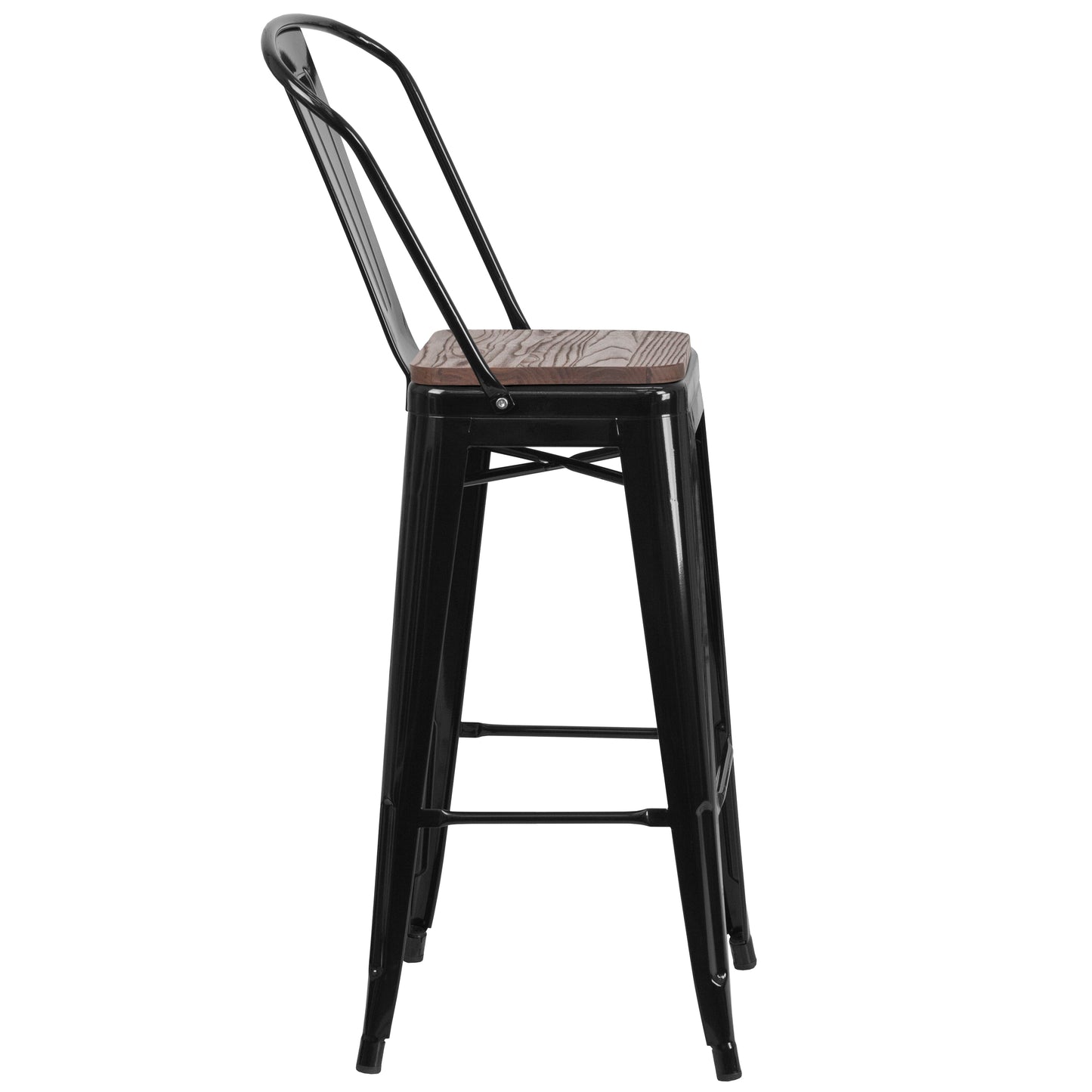 Bailey 31.5" Square Black Metal Bar Table Set with Wood Top and 4 Stools Black
