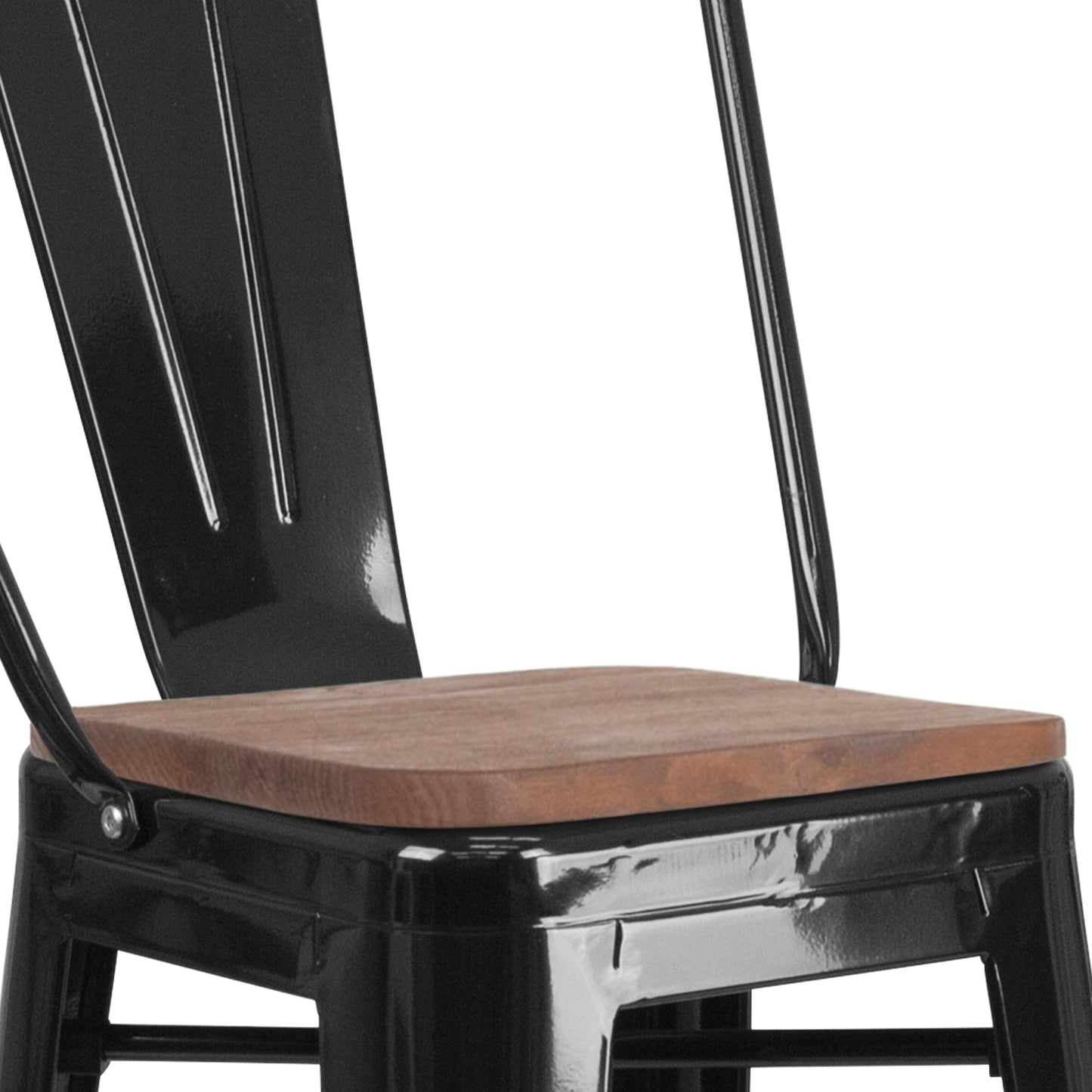 Lily 30" High Black Metal Barstool with Back and Wood Seat Black