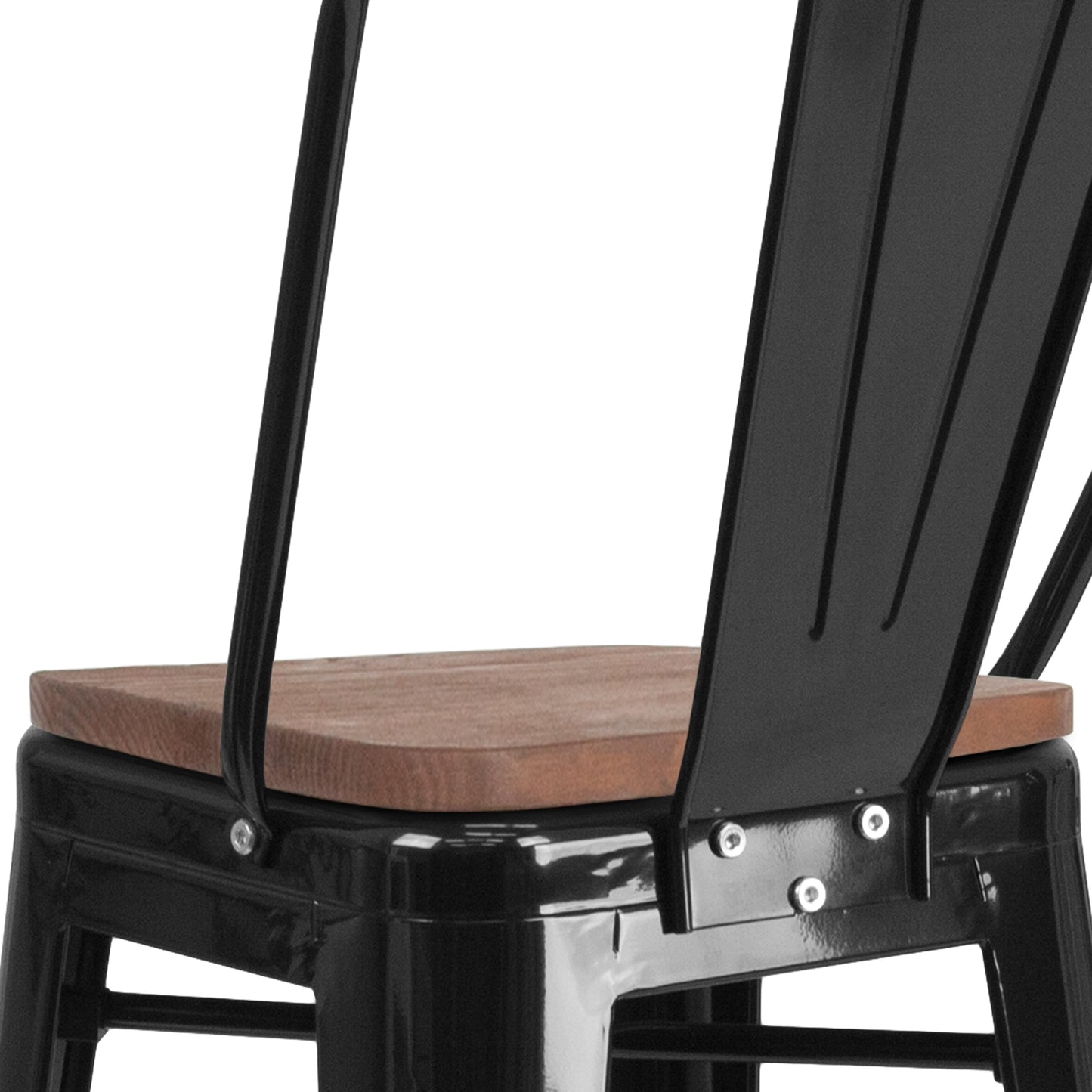 Lily 30" High Black Metal Barstool with Back and Wood Seat Black