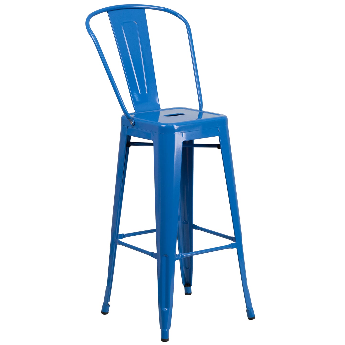 Kai Commercial Grade 30" High Blue Metal Indoor-Outdoor Barstool with Removable Back Blue CH-31320-30GB-BL-GG