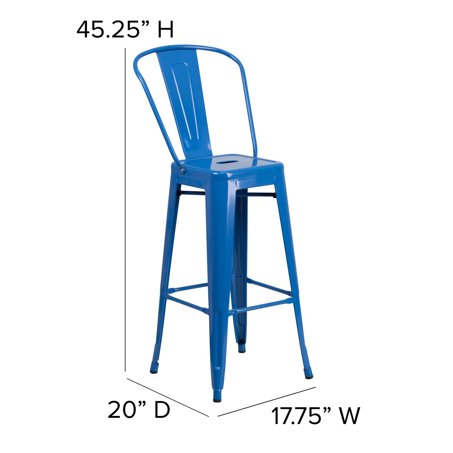 Kai Commercial Grade 30" High Blue Metal Indoor-Outdoor Barstool with Removable Back Blue CH-31320-30GB-BL-GG