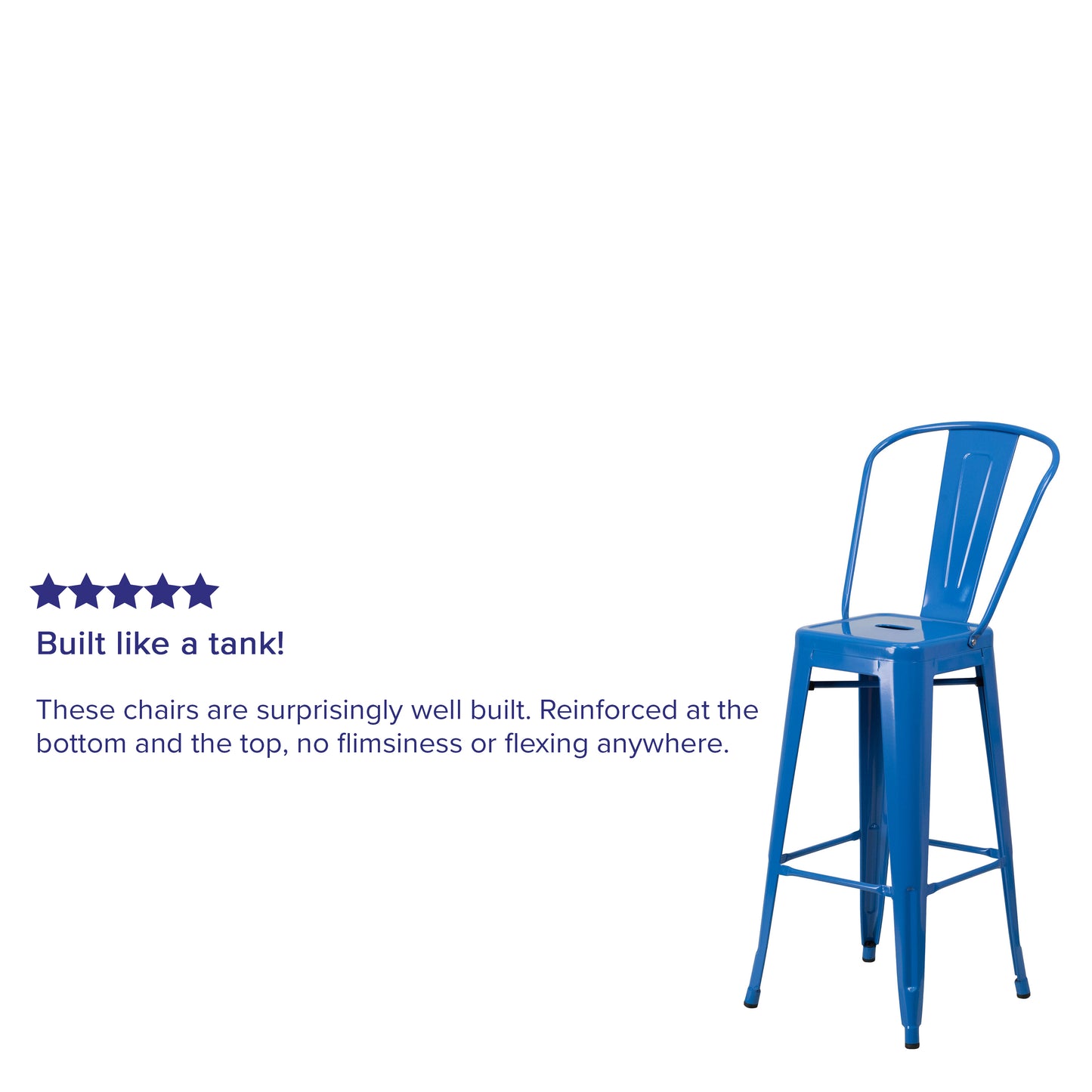 Kai Commercial Grade 30" High Blue Metal Indoor-Outdoor Barstool with Removable Back Blue CH-31320-30GB-BL-GG