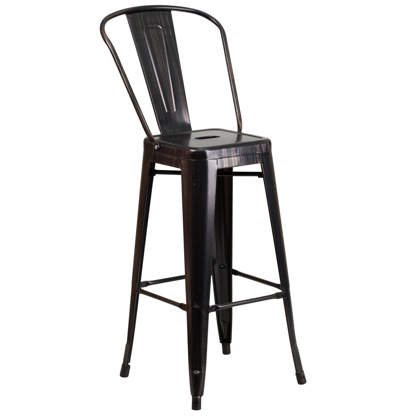 Kai Commercial Grade 30" High Black-Antique Gold Metal Indoor-Outdoor Barstool with Removable Back Black-Antique Gold