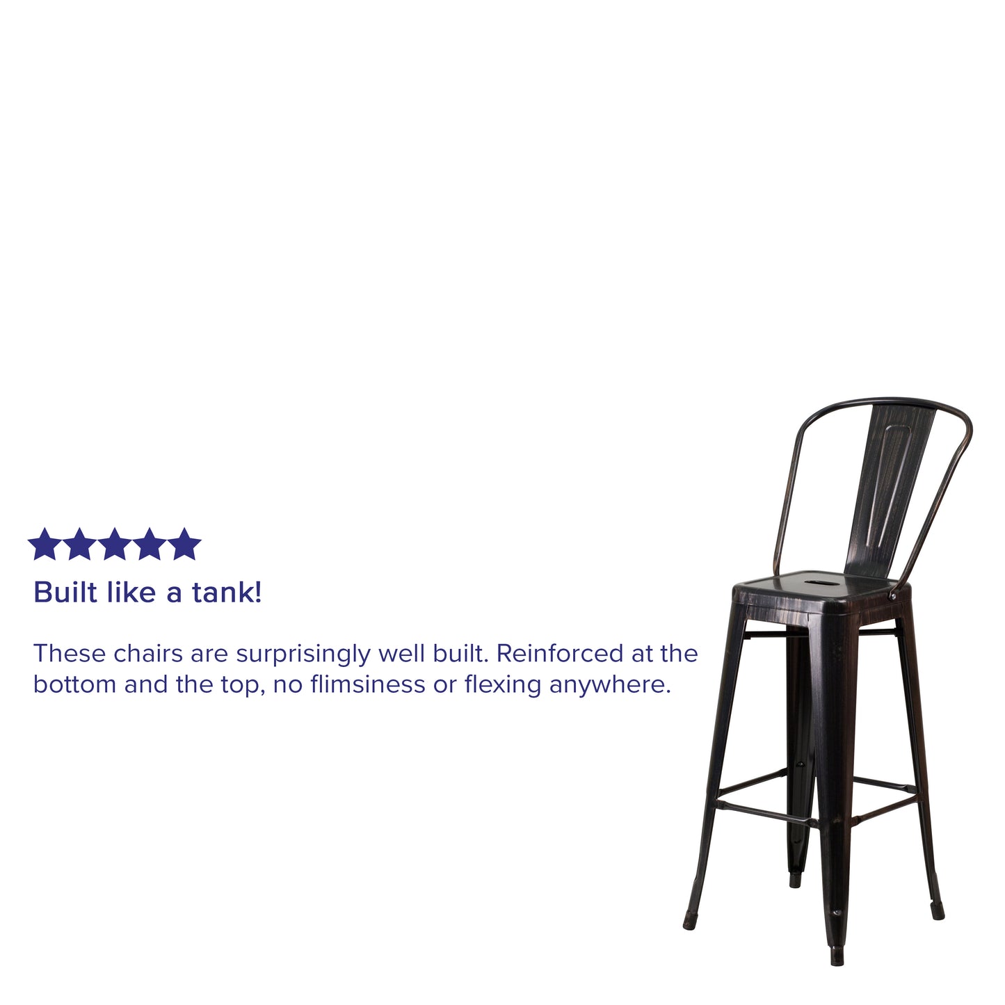 Kai Commercial Grade 30" High Black-Antique Gold Metal Indoor-Outdoor Barstool with Removable Back Black-Antique Gold