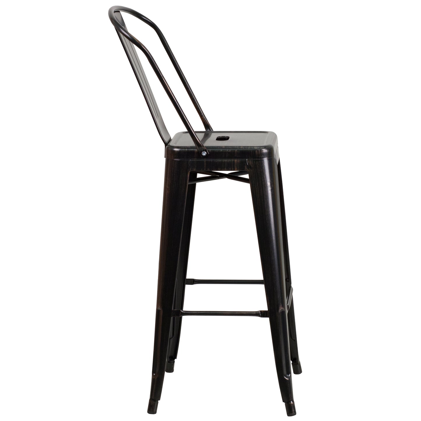 Kai Commercial Grade 30" High Black-Antique Gold Metal Indoor-Outdoor Barstool with Removable Back Black-Antique Gold