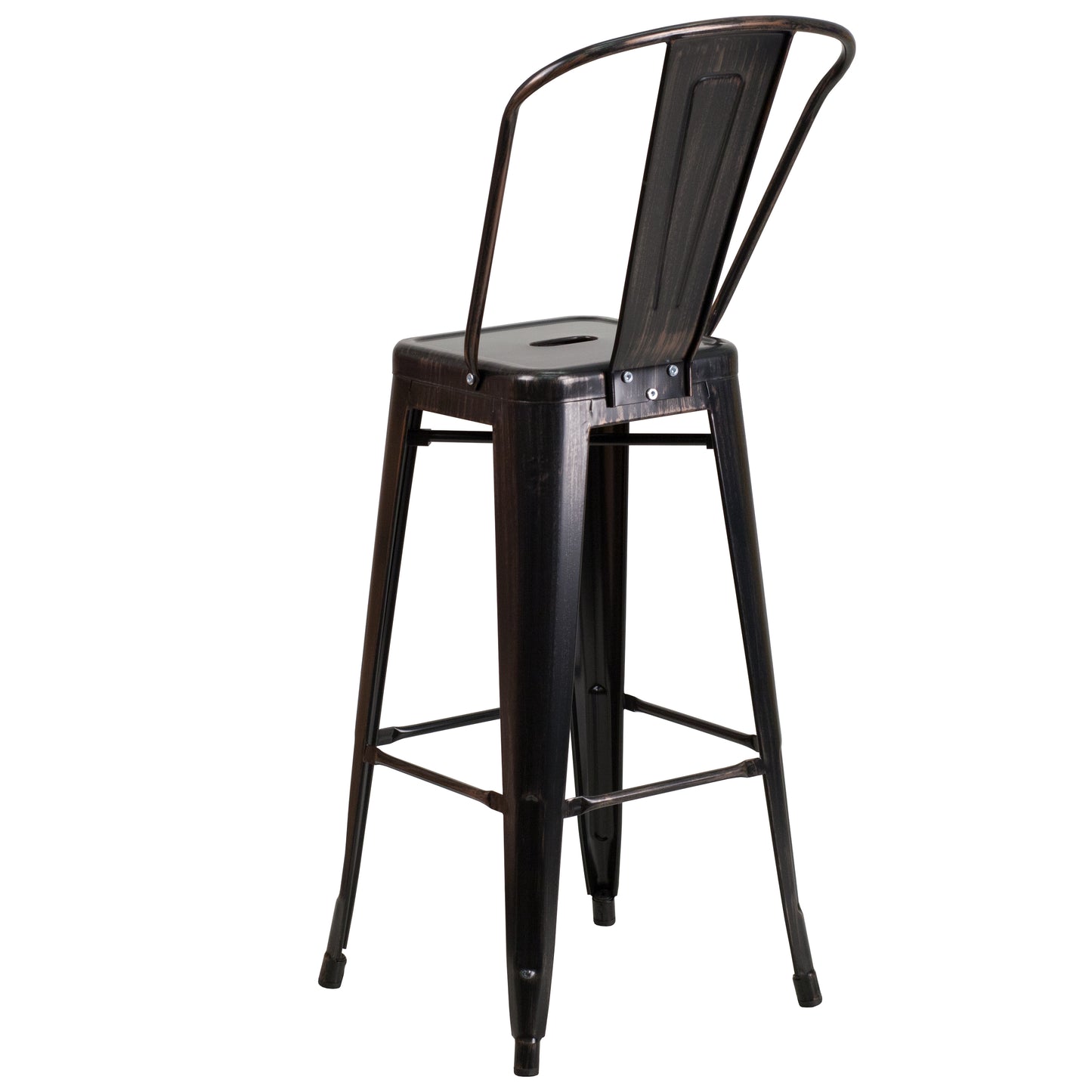 Kai Commercial Grade 30" High Black-Antique Gold Metal Indoor-Outdoor Barstool with Removable Back Black-Antique Gold