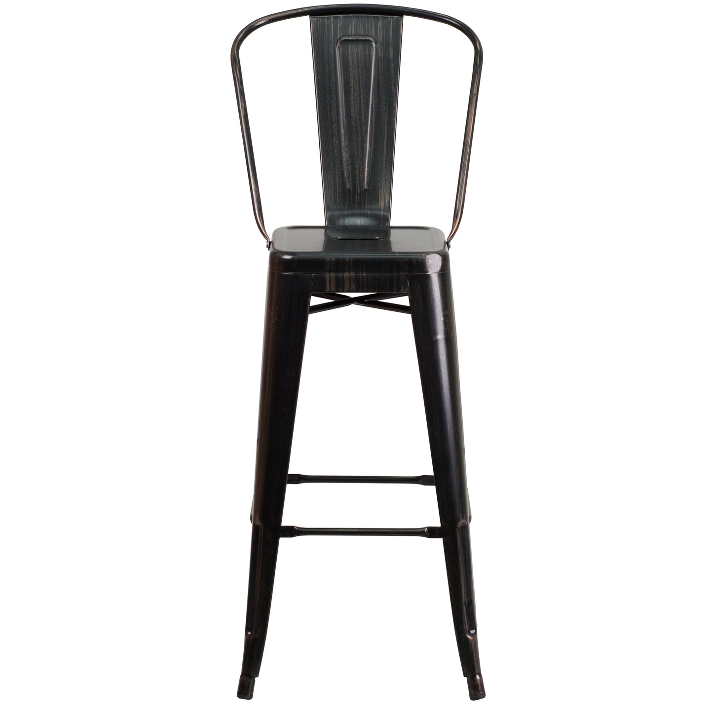Kai Commercial Grade 30" High Black-Antique Gold Metal Indoor-Outdoor Barstool with Removable Back Black-Antique Gold