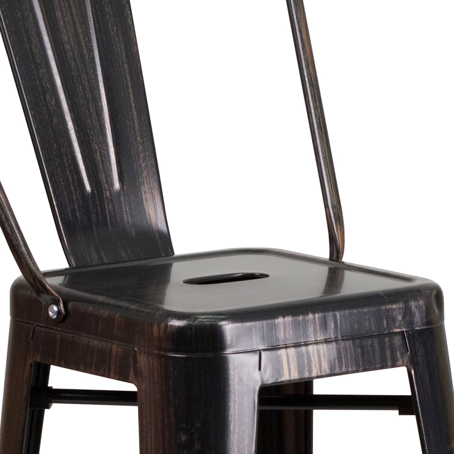 Kai Commercial Grade 30" High Black-Antique Gold Metal Indoor-Outdoor Barstool with Removable Back Black-Antique Gold