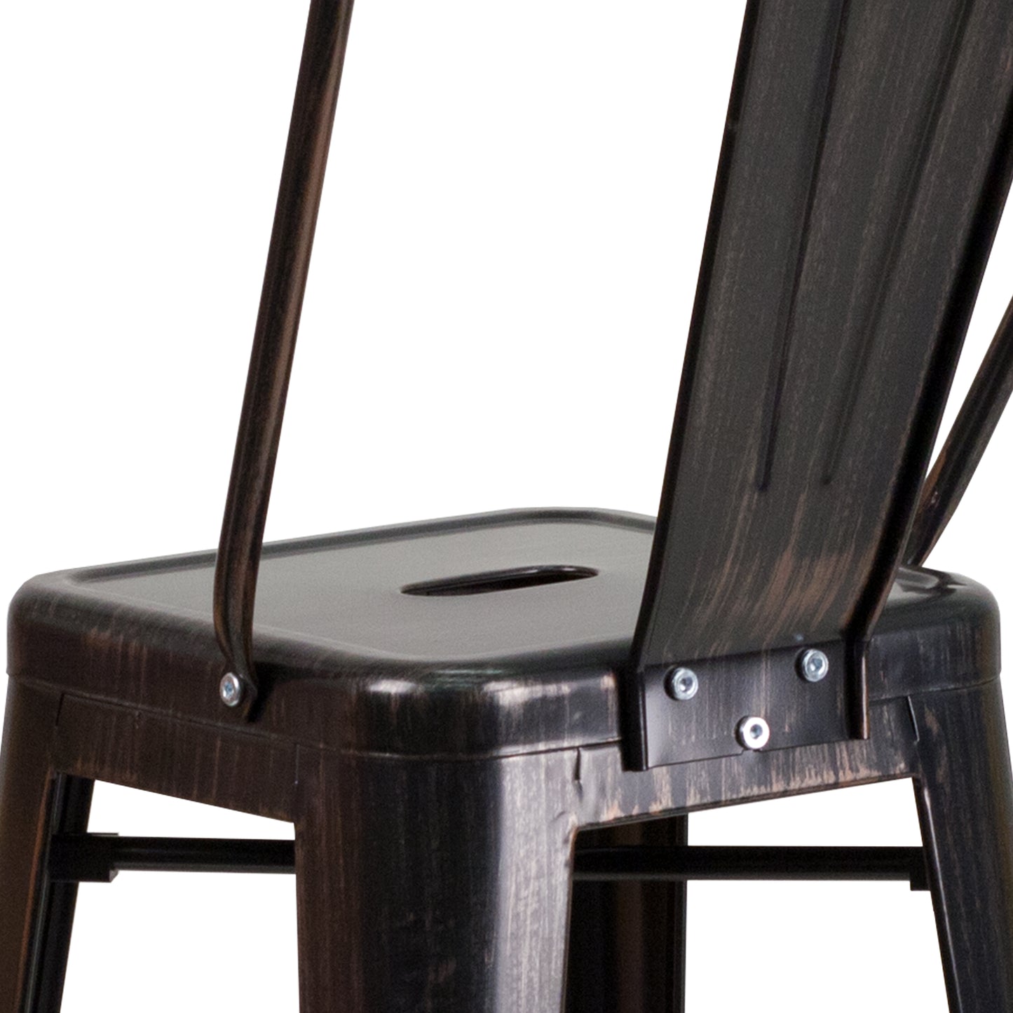 Kai Commercial Grade 30" High Black-Antique Gold Metal Indoor-Outdoor Barstool with Removable Back Black-Antique Gold