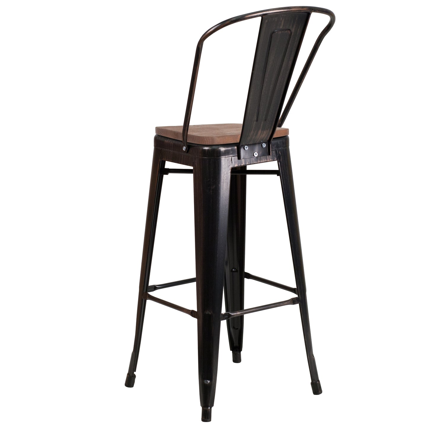 Lily 30" High Black-Antique Gold Metal Barstool with Back and Wood Seat Black-Antique Gold CH-31320-30GB-BQ-WD-GG