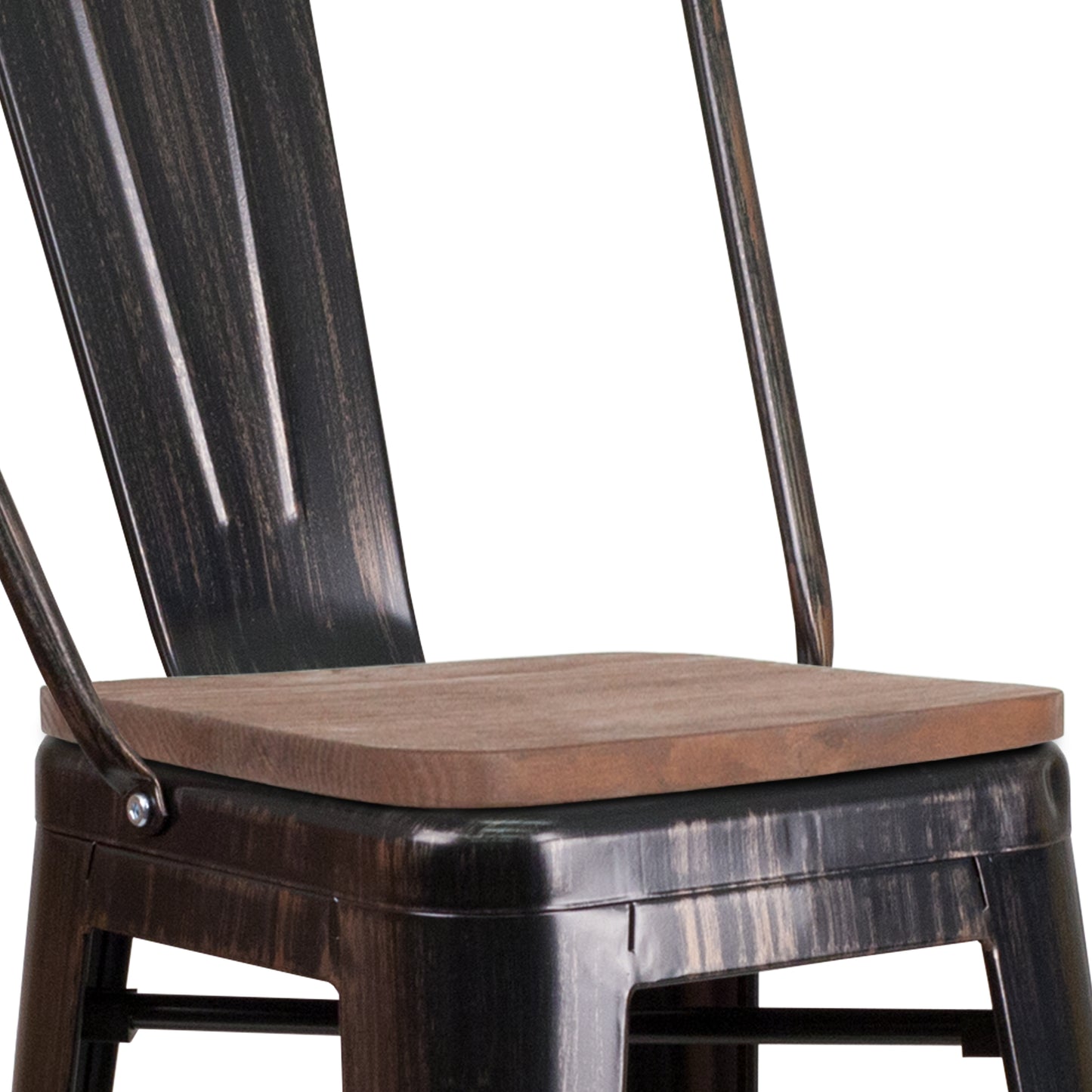 Lily 30" High Black-Antique Gold Metal Barstool with Back and Wood Seat Black-Antique Gold CH-31320-30GB-BQ-WD-GG