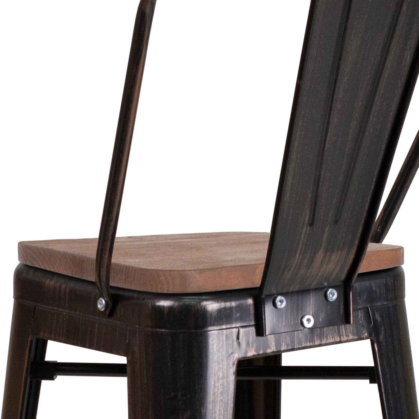 Lily 30" High Black-Antique Gold Metal Barstool with Back and Wood Seat Black-Antique Gold CH-31320-30GB-BQ-WD-GG