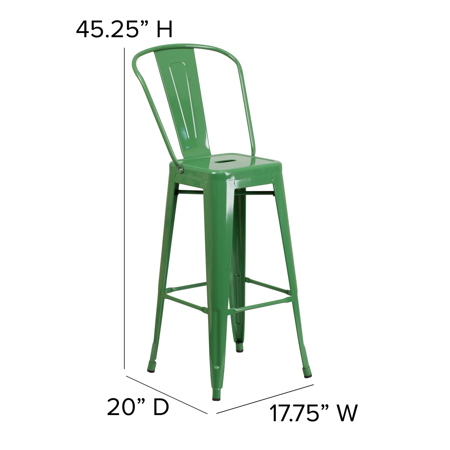 Kai Commercial Grade 30" High Green Metal Indoor-Outdoor Barstool with Removable Back Green