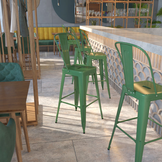 Kai Commercial Grade 30" High Green Metal Indoor-Outdoor Barstool with Removable Back Green