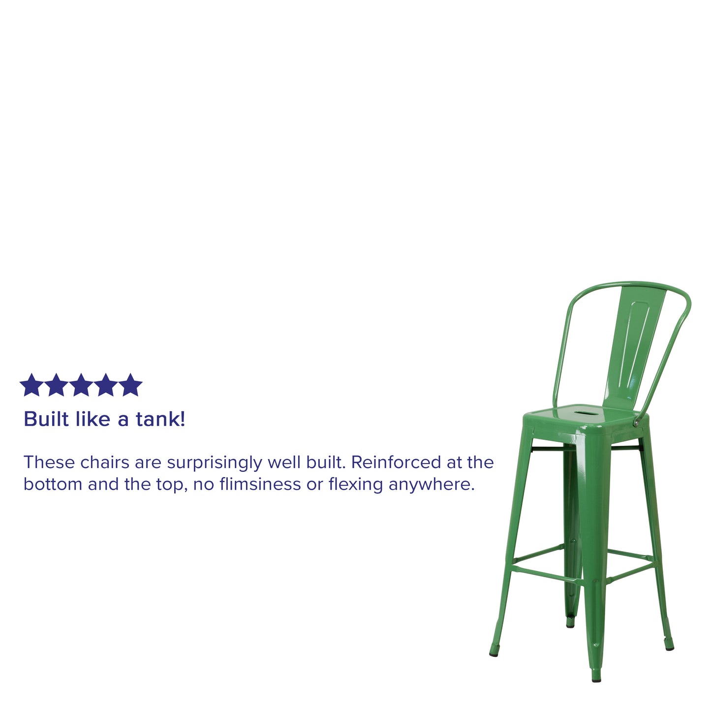 Kai Commercial Grade 30" High Green Metal Indoor-Outdoor Barstool with Removable Back Green