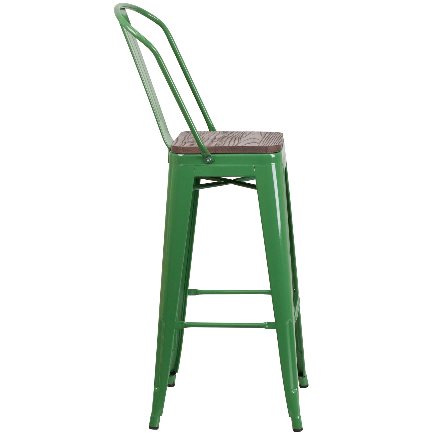 Lily 30" High Green Metal Barstool with Back and Wood Seat Green