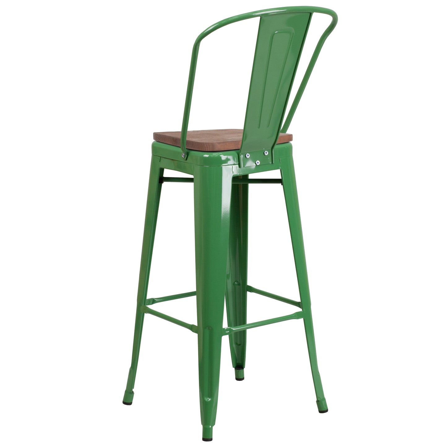 Lily 30" High Green Metal Barstool with Back and Wood Seat Green