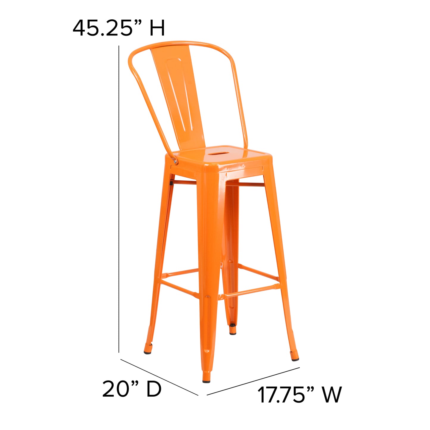 Kai Commercial Grade 30" High Orange Metal Indoor-Outdoor Barstool with Removable Back Orange