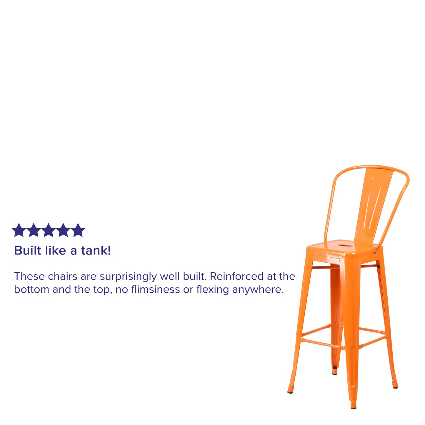 Kai Commercial Grade 30" High Orange Metal Indoor-Outdoor Barstool with Removable Back Orange