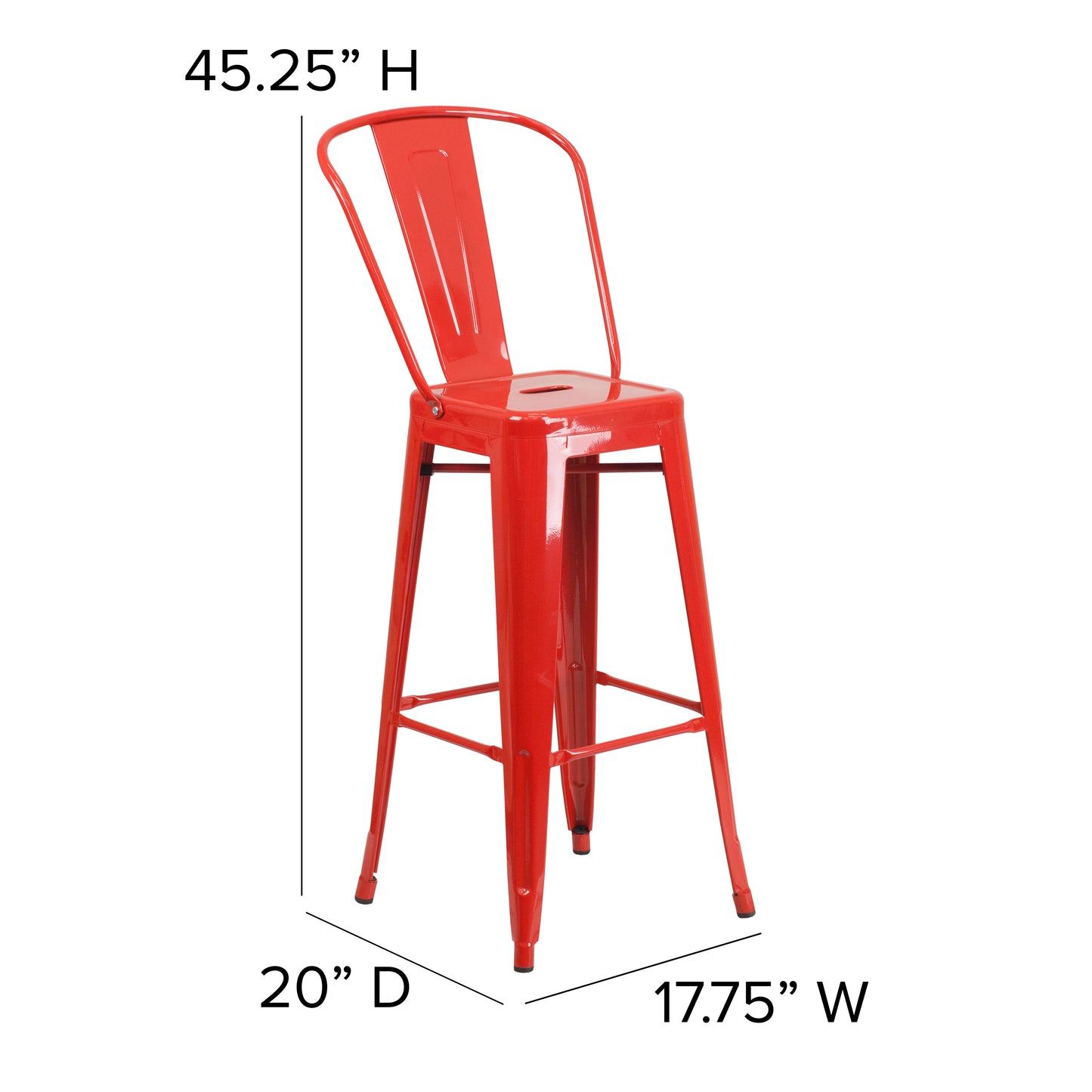 Kai Commercial Grade 30" High Red Metal Indoor-Outdoor Barstool with Removable Back Red