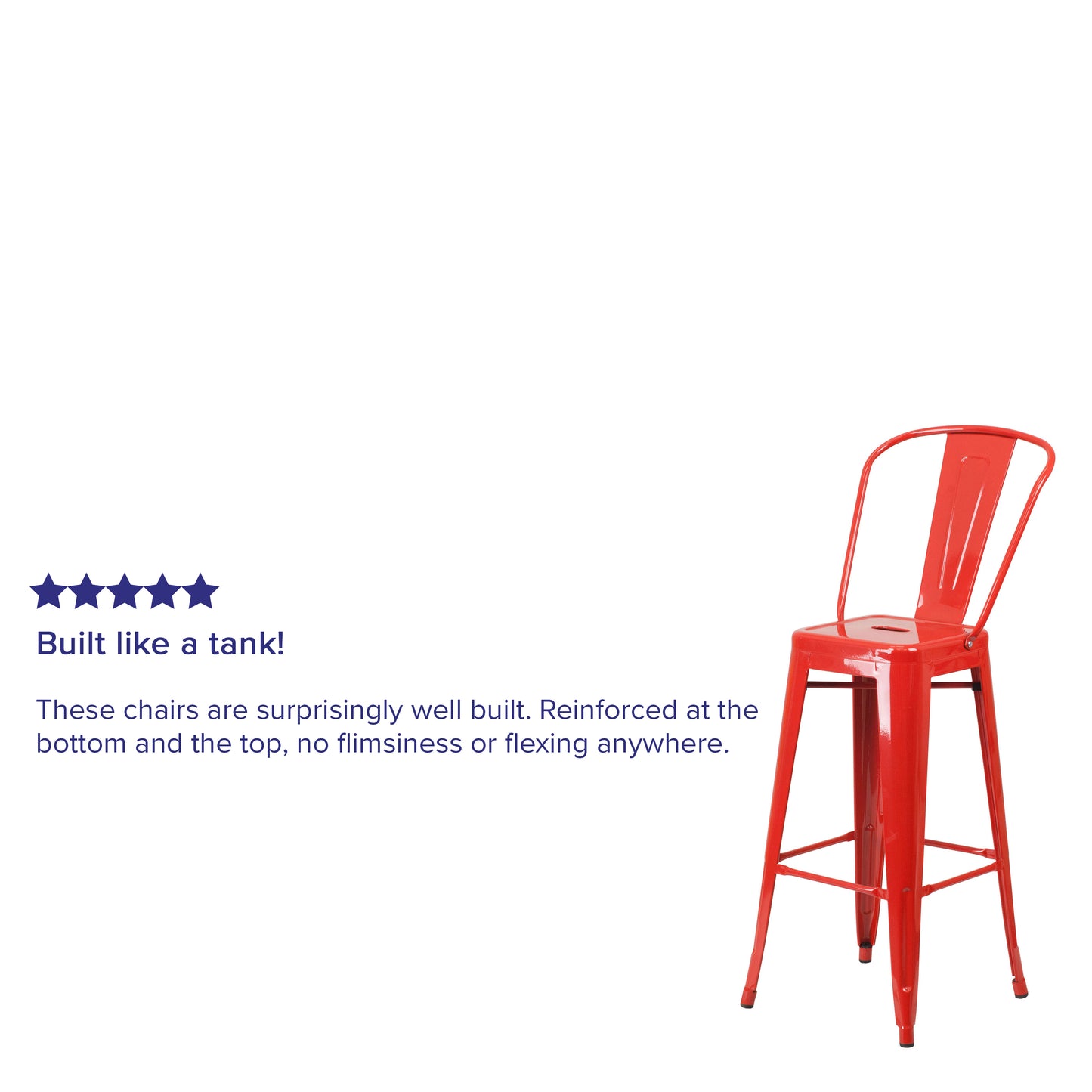 Kai Commercial Grade 30" High Red Metal Indoor-Outdoor Barstool with Removable Back Red