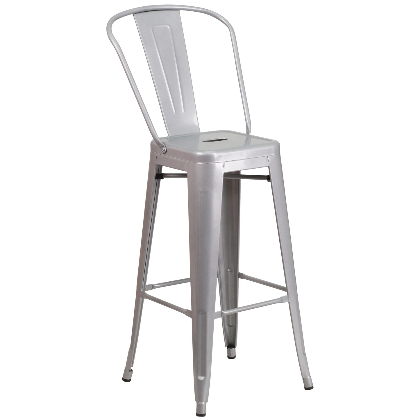 Kai Commercial Grade 30" High Silver Metal Indoor-Outdoor Barstool with Removable Back Silver