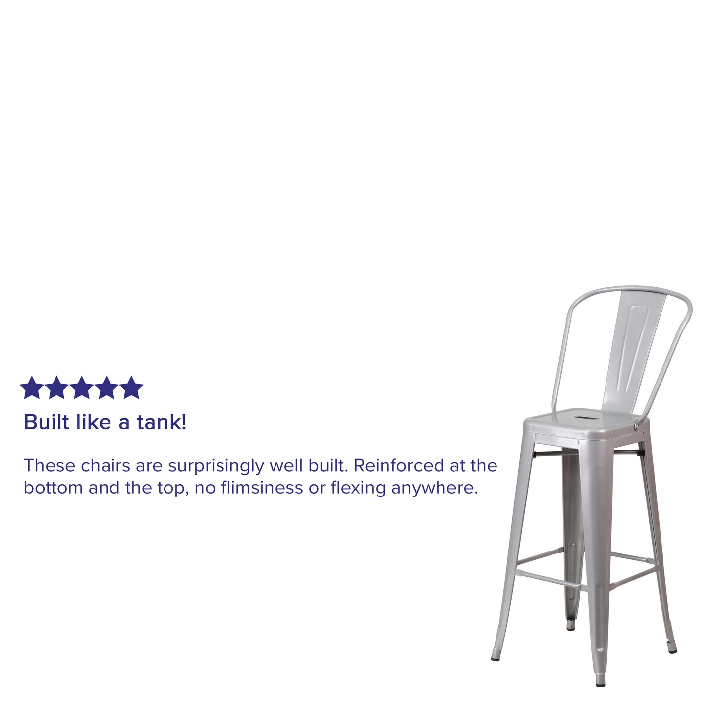Kai Commercial Grade 30" High Silver Metal Indoor-Outdoor Barstool with Removable Back Silver