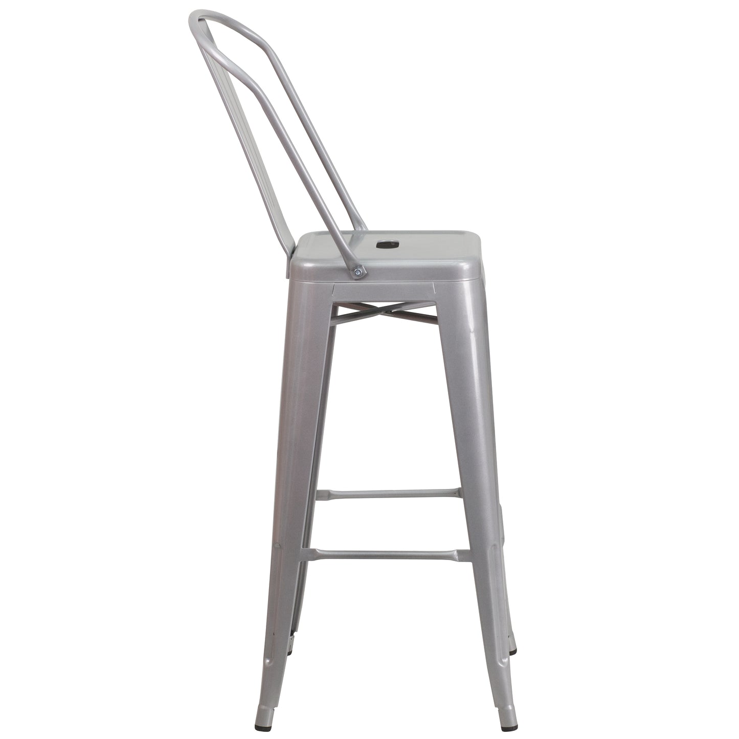 Kai Commercial Grade 30" High Silver Metal Indoor-Outdoor Barstool with Removable Back Silver